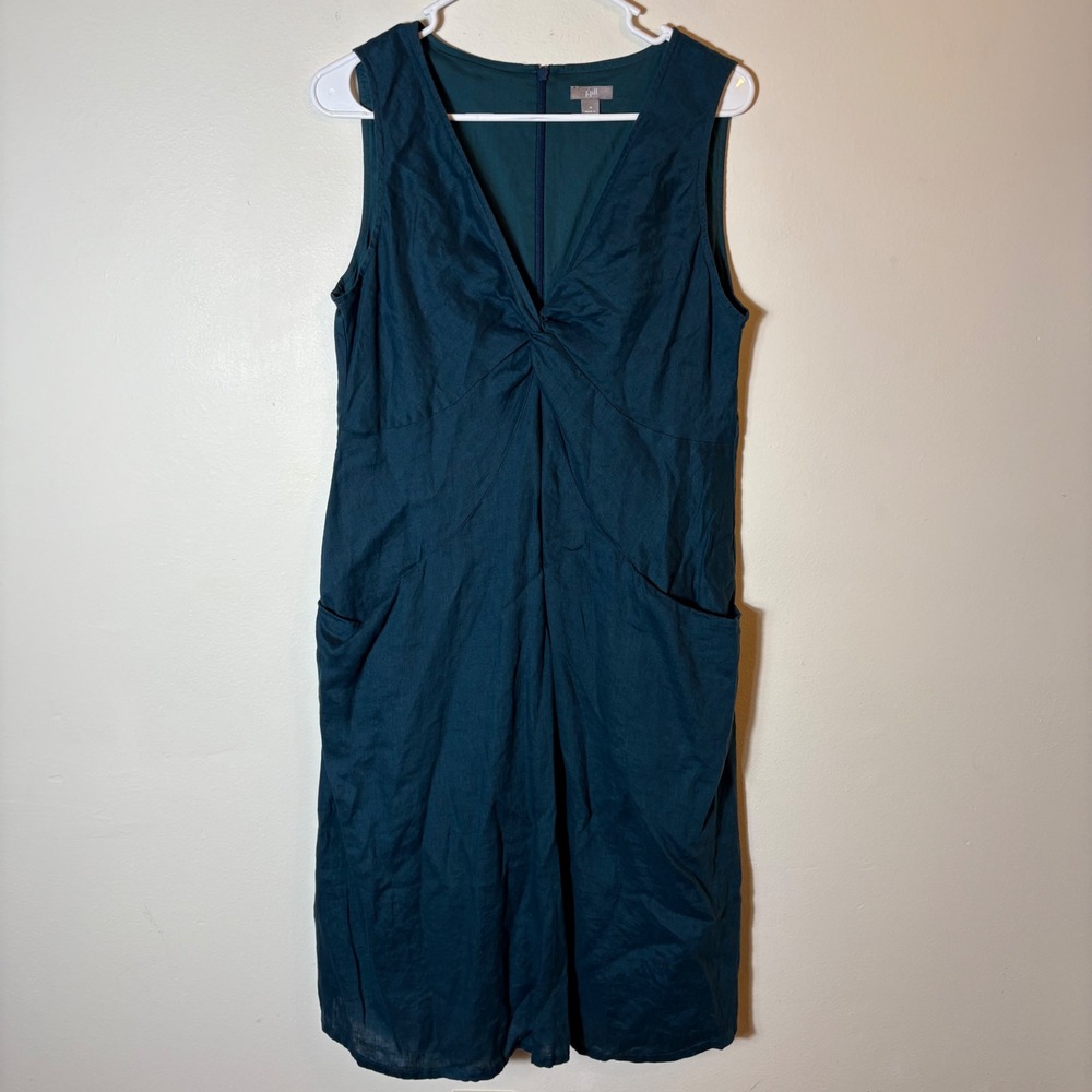 J. Jill Linen Dress‎ Teal Blue Sleeveless Twist Front Pockets Summer Size 8